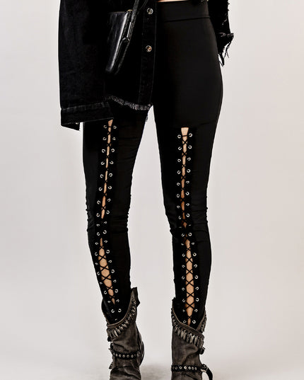 Grommet Lace Up Leggings Black