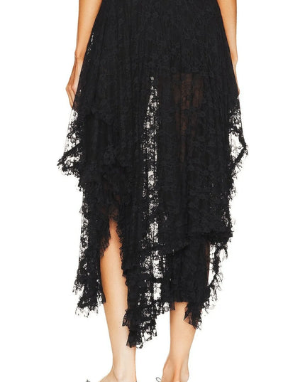 Asymmetrical Lace Midi Skirt