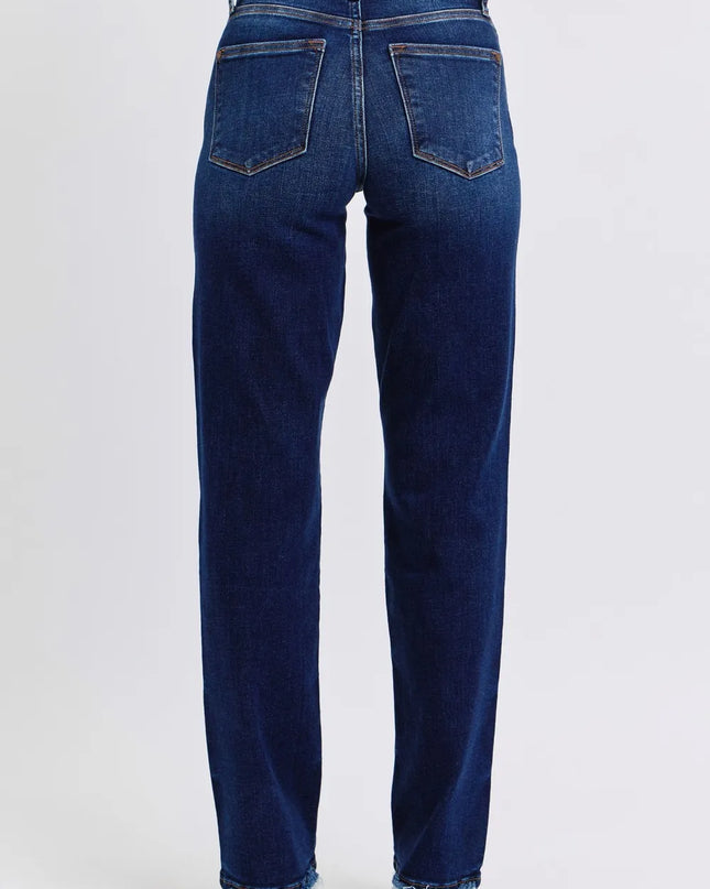 Judy Blue Full Size Raw Hem Straight Leg Jeans