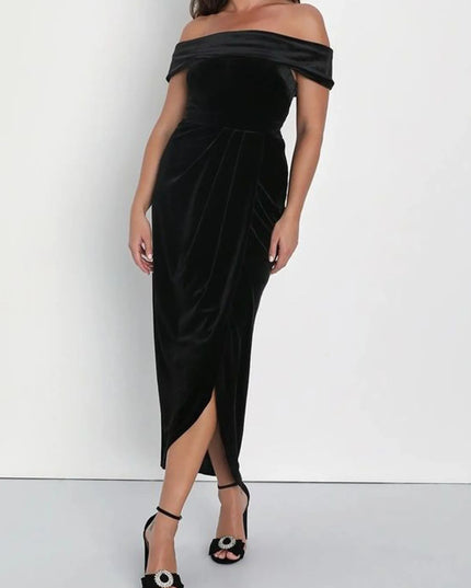 Off-Shoulder Wrap Dress with Side Slit