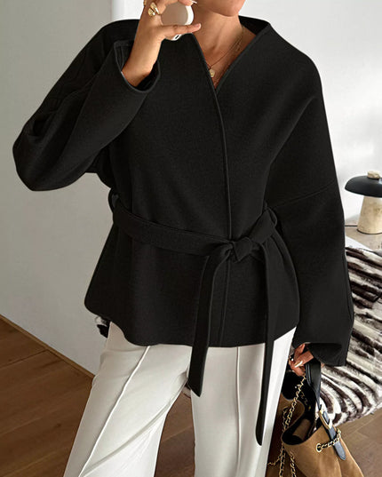 Surplice Dropped Shoulder Tie Belt Outerwear