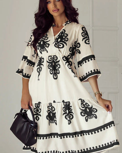 Printed Half Sleeve Knee Length Dress