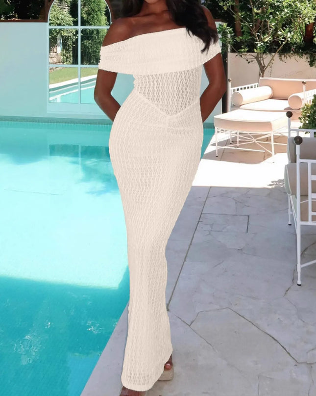 Off Shoulder Texture Maxi Dress