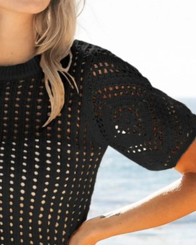 BiBi Crochet Lace Top With Puff Sleeves