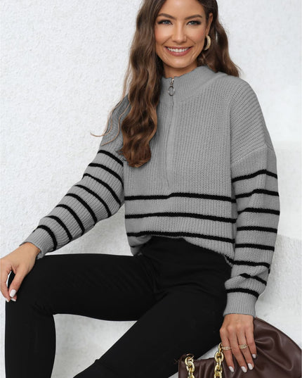 Mock Neck Long Sleeve Zip-Up Sweater