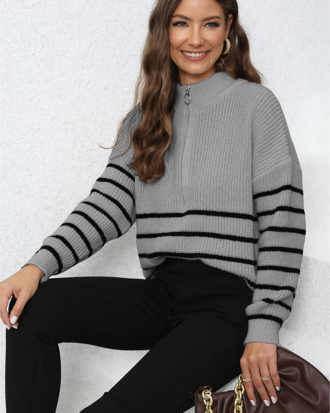 Mock Neck Long Sleeve Zip-Up Sweater