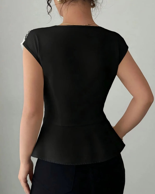 Floral Cap Sleeve Peplum Blouse