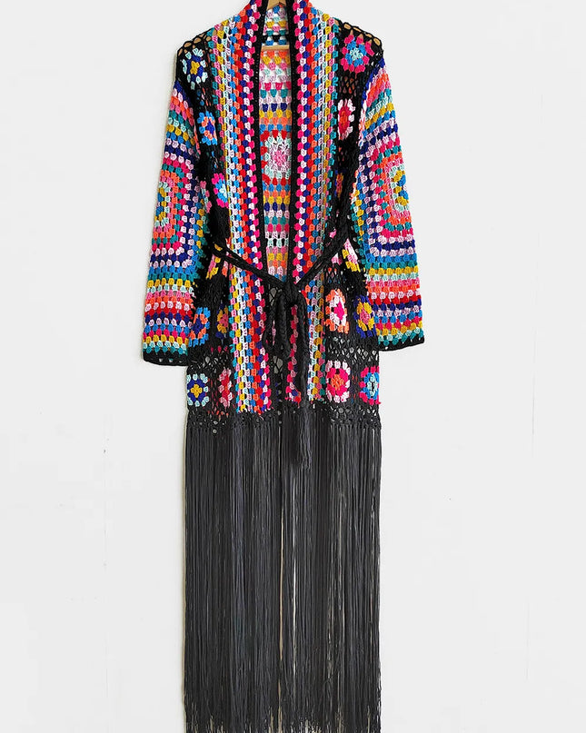 Fringe Tied Long Sleeve Cardigan