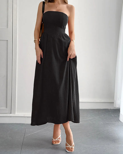 Strapless A-Line Midi Dress with Pockets 