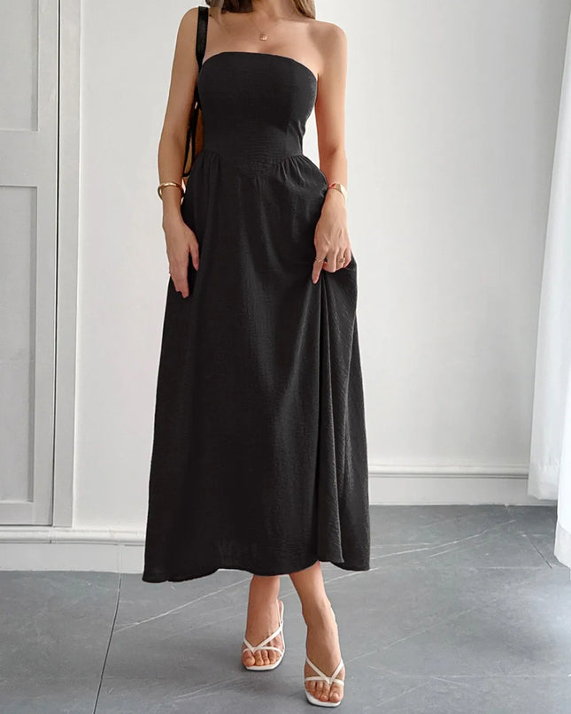 Strapless A-Line Midi Dress with Pockets 
