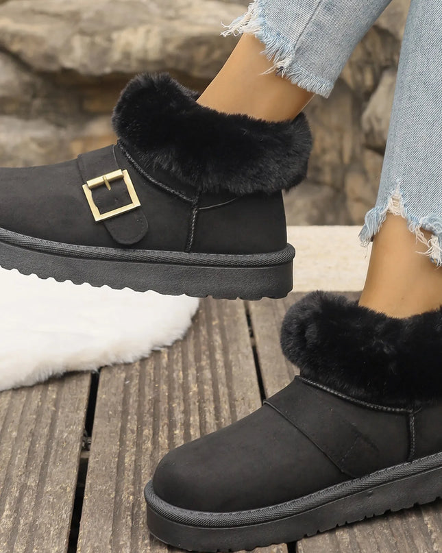 Fur-Lined Buckle Winter Ankle Boots