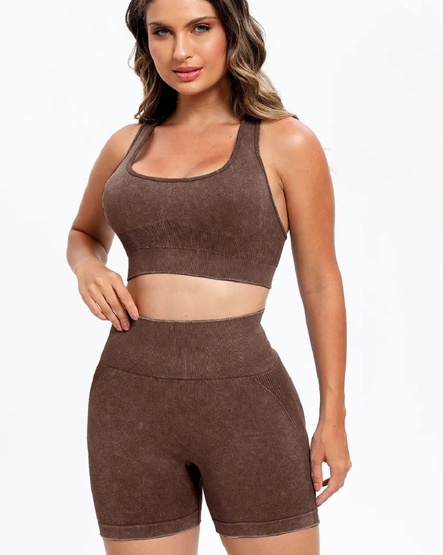 3 Piece Washed Square Neck Wide Strap Active Set 