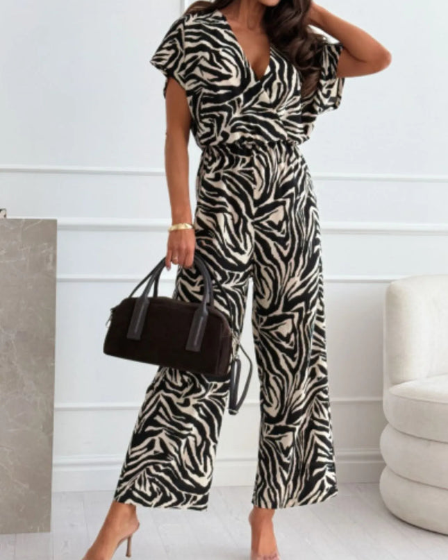 Animal Print Wide Leg Jumpsuit Zebra