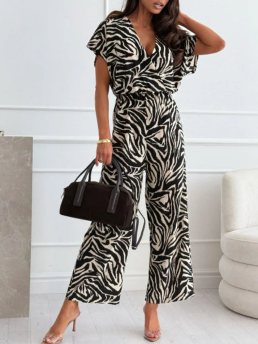 Animal Print Wide Leg Jumpsuit Zebra