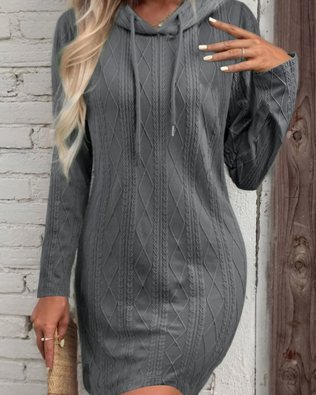Drawstring Hooded Sweater Dress Heather Gray
