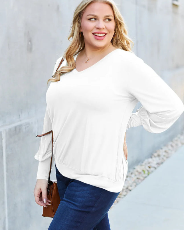 Basic Bae Full Size V-Neck Lantern Sleeve Top
