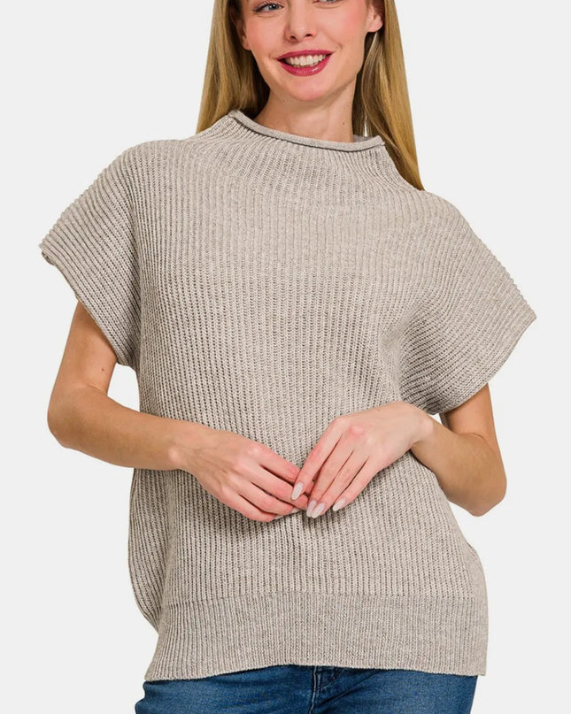 Zenana Short Sleeve Mock Neck Sweater H Mocha