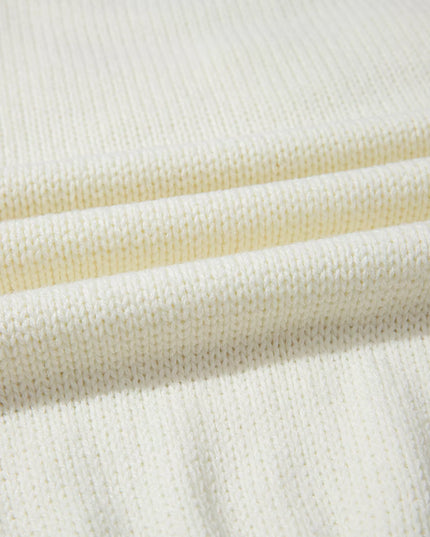 Flower Detail Round Neck Contrast Textured Puff Sleeve Sweater