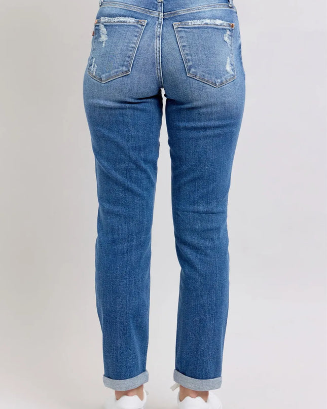 Judy Blue Full Size Button Fly Distressed Jeans with Pockets Plus Size