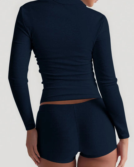 Square Neck Long Sleeve Top and Shorts Set