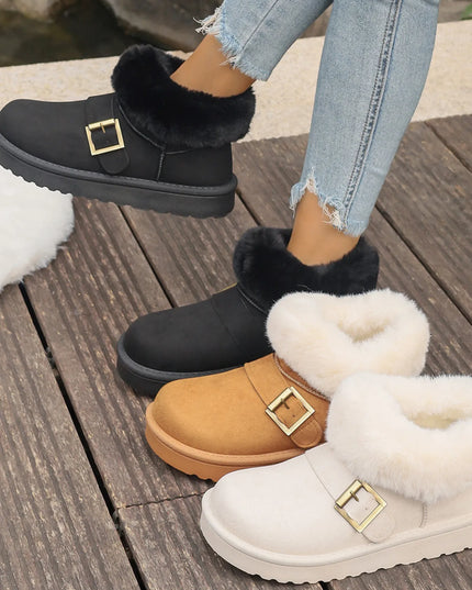 Fur-Lined Buckle Winter Ankle Boots