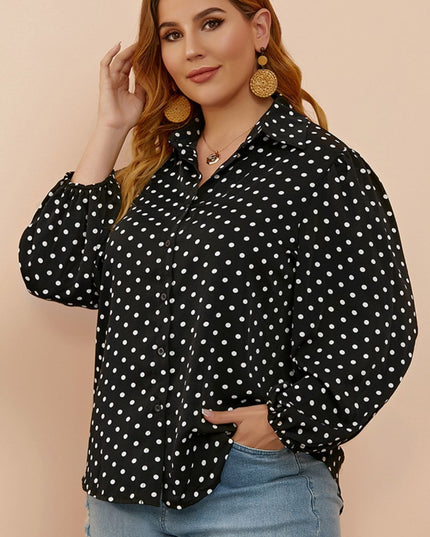 Plus Size Polka Dot Balloon Sleeve Shirt