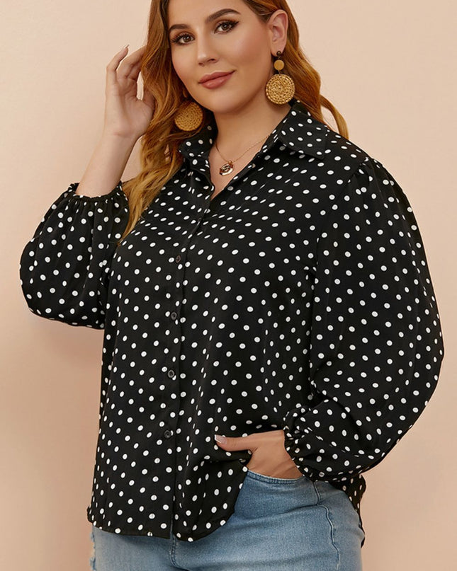 Plus Size Polka Dot Balloon Sleeve Shirt