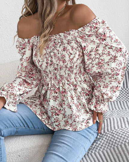 Floral Square Neck Flounce Sleeve Blouse 