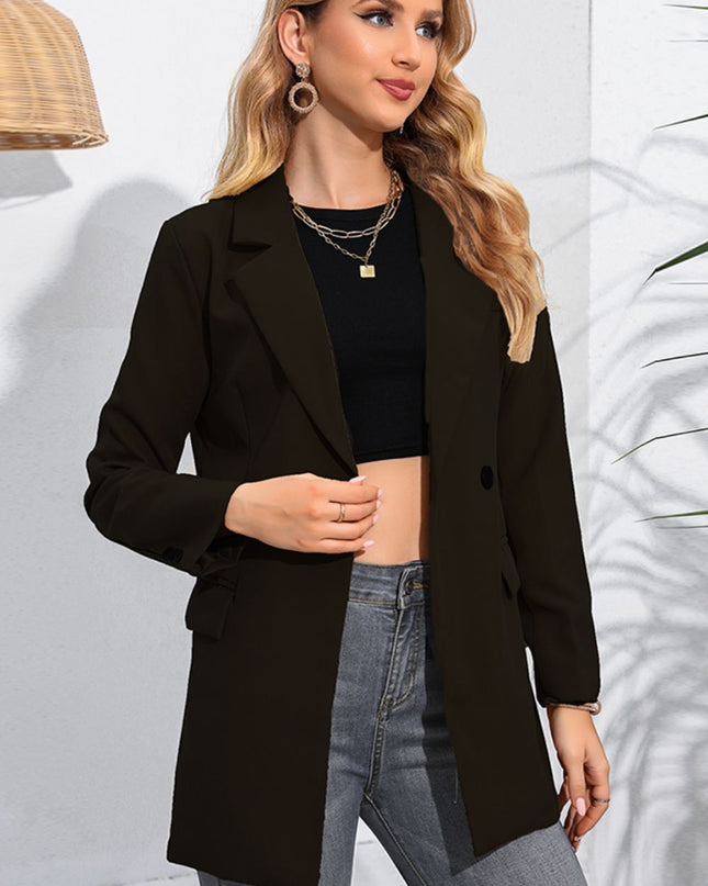 Lapel Neck Long Sleeve Blazer with Pockets