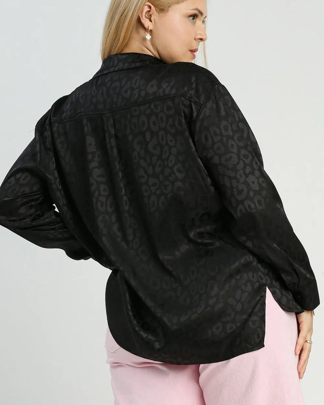 Umgee Full Size Animal Jacquard Print Button Up Long Sleeve Shirt Plus Size