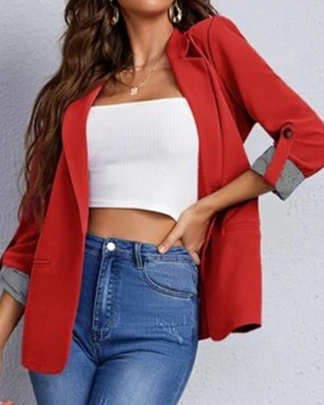 Lapel Collar Roll-Tab Sleeve Blazer