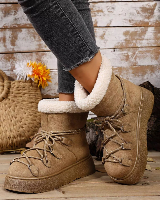 Round Toe Lace Up Platform Boots