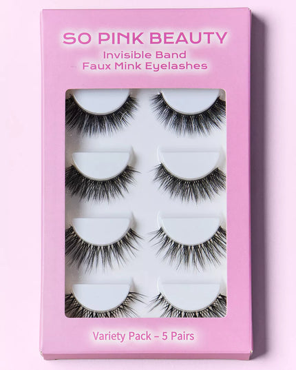 SO PINK BEAUTY Faux Mink Eyelashes Variety Pack 5 Pairs