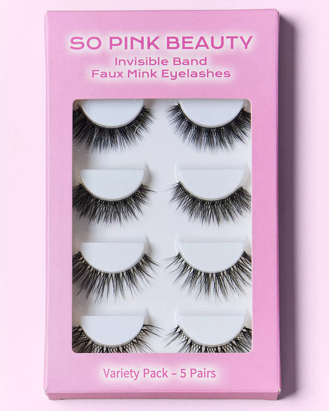 SO PINK BEAUTY Faux Mink Eyelashes Variety Pack 5 Pairs