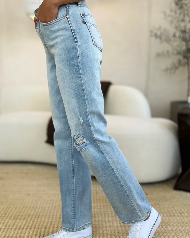 Judy Blue Full Size High Waist Distressed Straight Jeans