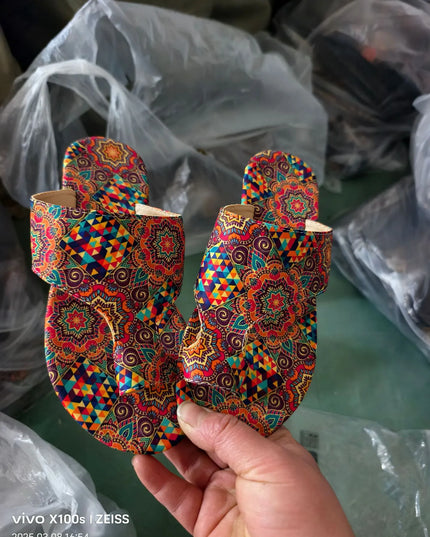 Toe Loop Flats Sandals Plaid