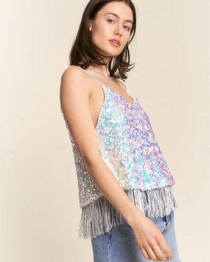J.NNA Sequin Tassel Hem Flowy Cami