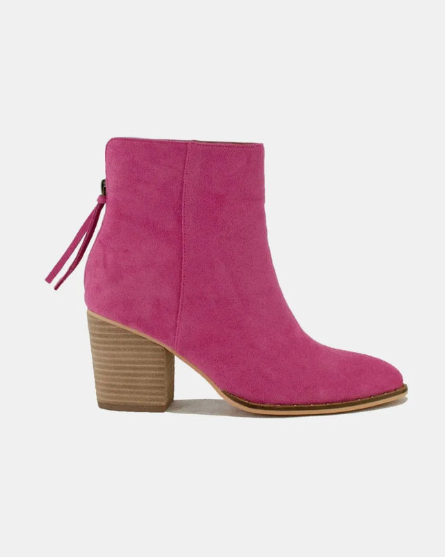 Beast Fashion Suede Point Toe Ankle Booties Cerise