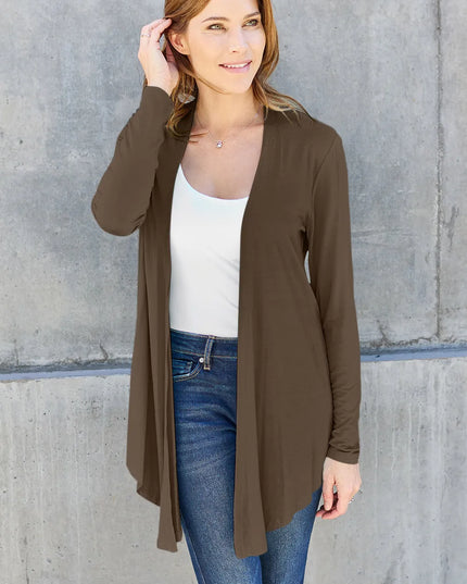 Basic Bae Full Size Open Front Long Sleeve Cardigan Brown