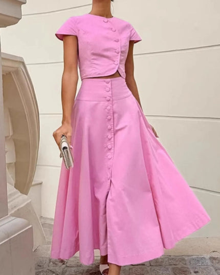 Short Sleeve Top and Skirt set Pink