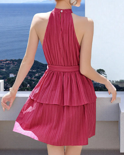 Pleated Halter Neck Layered Mini Dress