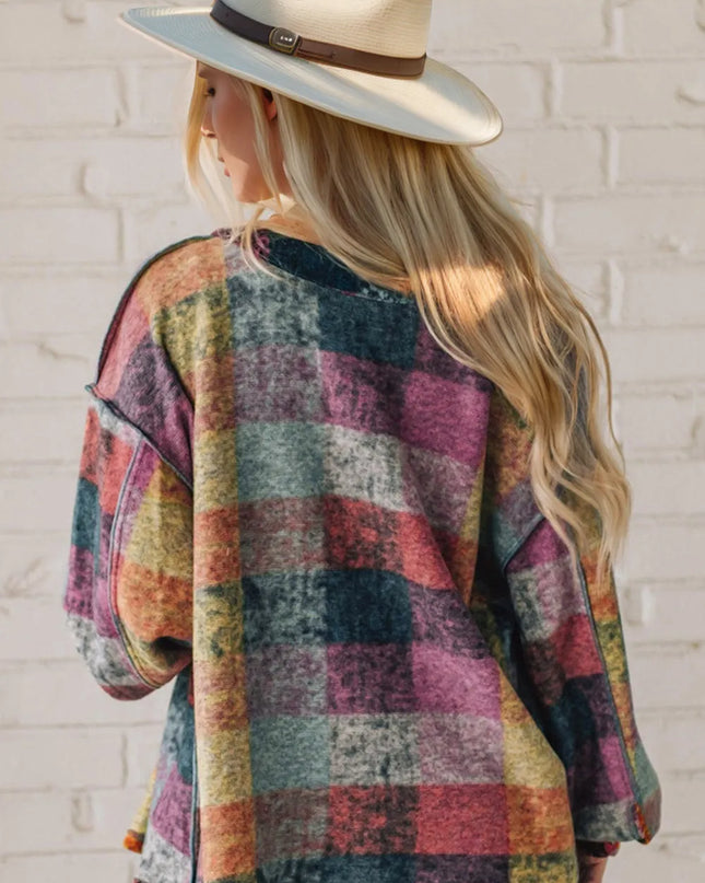 Double Take Full Size Exposed Seam Button Up Fleece Shacket