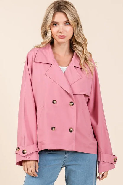 Mittoshop Double Breasted Long Sleeve Trench Coat Jacket