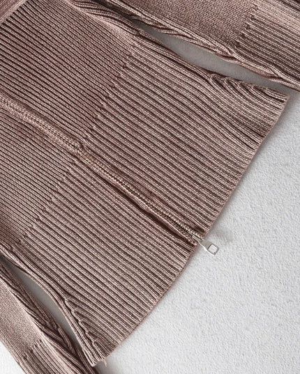 Double Take Ribbed Off-Shoulder Zip Up Long Sleeve Cardigan