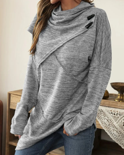 Asymmetrical Hem Cowl Neck Long Sleeve T-Shirt