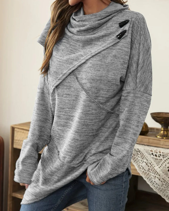 Asymmetrical Hem Cowl Neck Long Sleeve T-Shirt