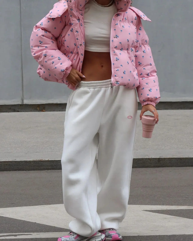 Floral Print Puffer Jacket with Hood