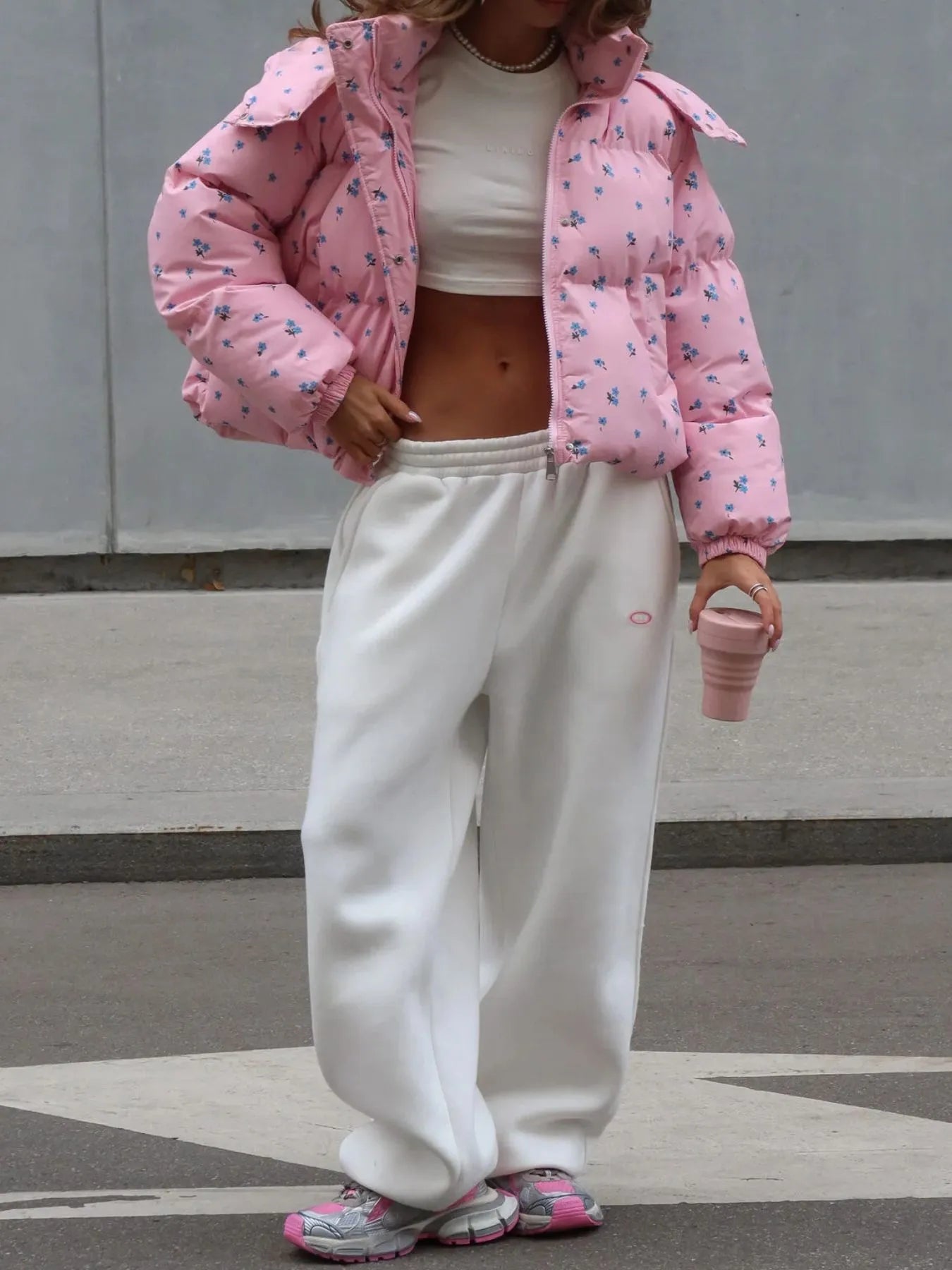 Floral Print Puffer Jacket with Hood