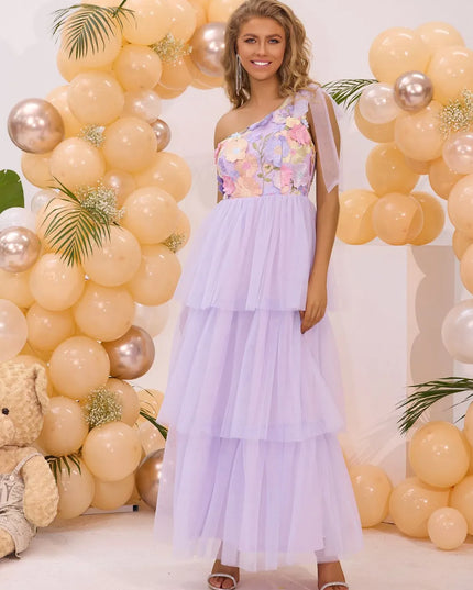 Embroidered Layered Single Shoulder Dress 