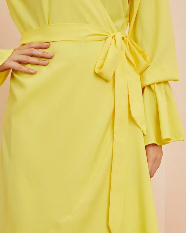 Ruffled Wrap Maxi Dress with Bell Sleeves